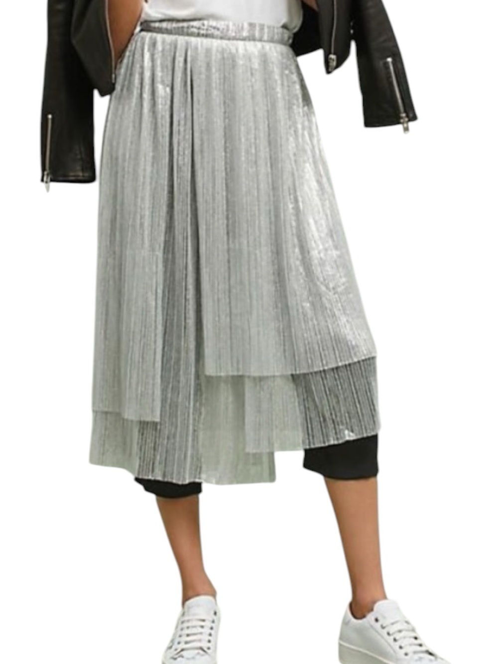 ANTHROPOLOGIE x MAUVE: Metallic Silver Skirted Pants - Size 4